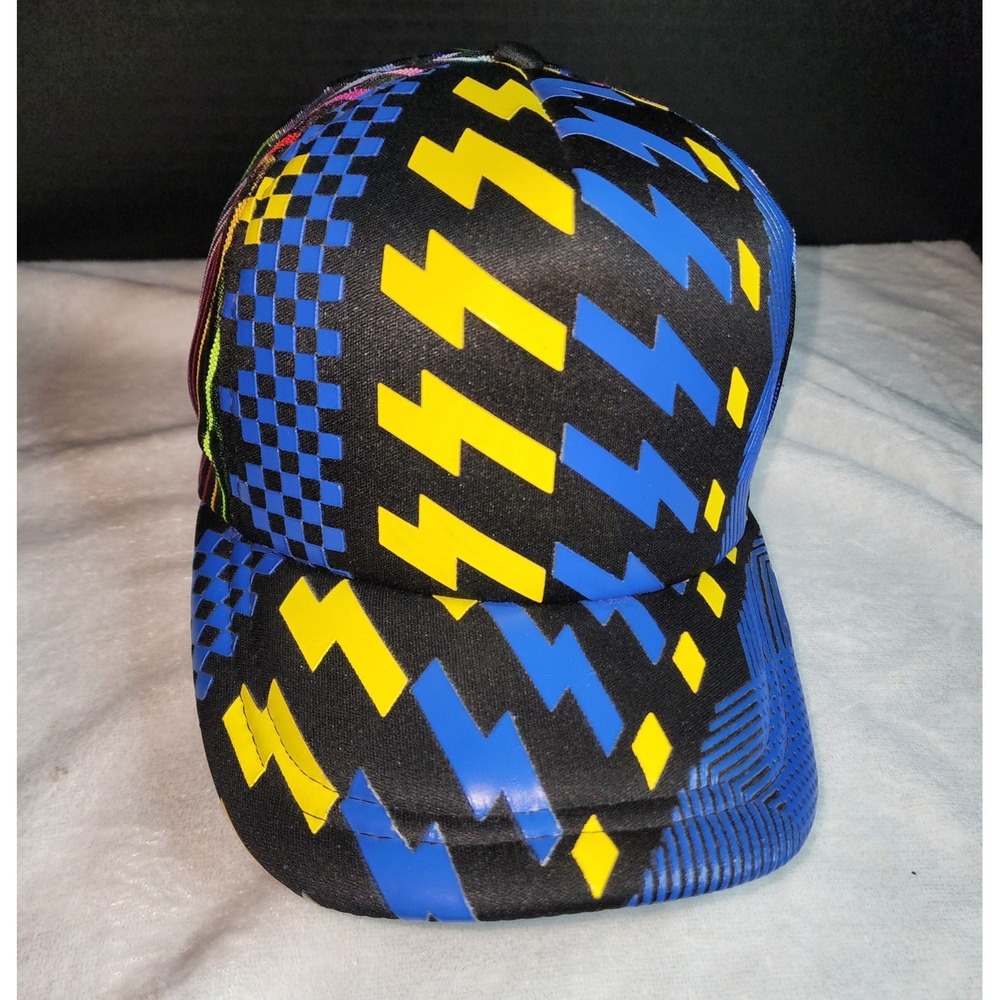 Lightning Bolt Rainbow Mesh Trucker Hat Snapback Black Blue Yellow